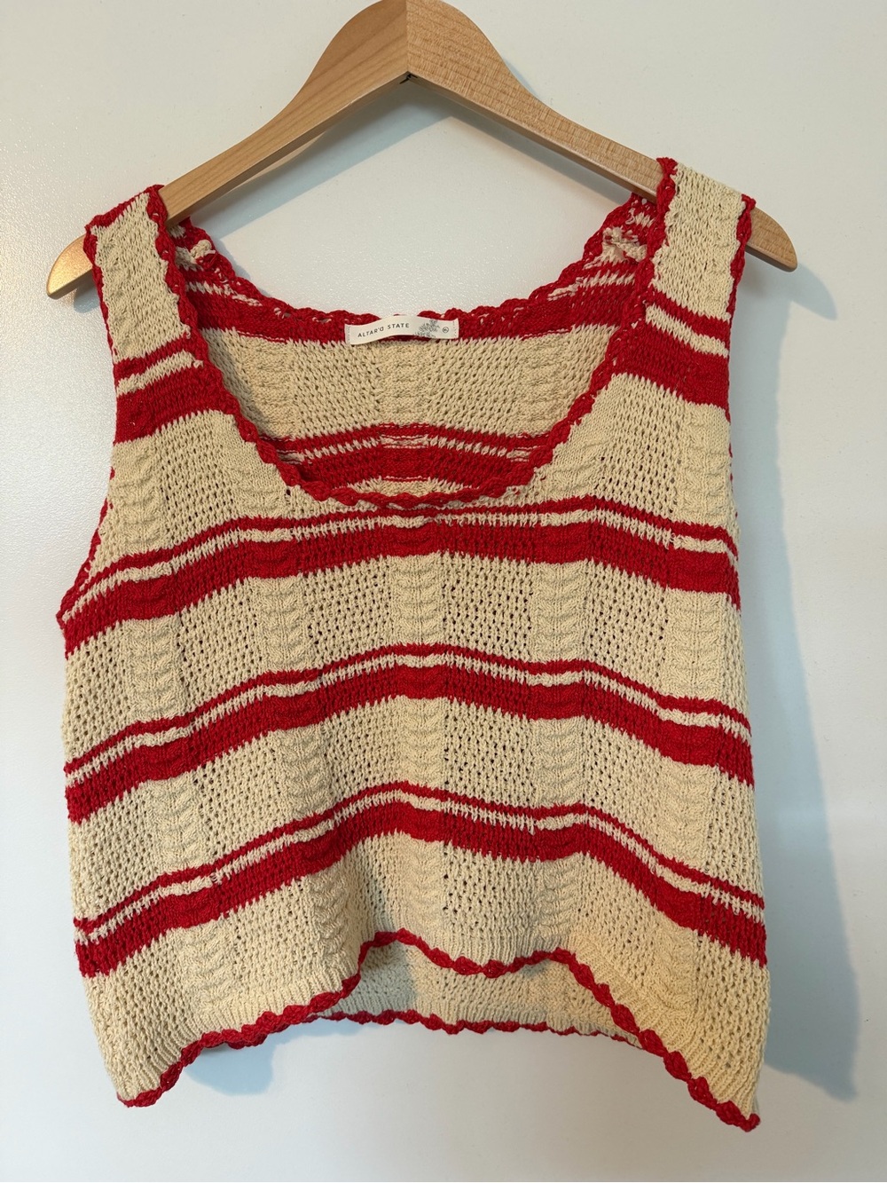 Altar'd State Red & Cream Striped Crochet Tank
